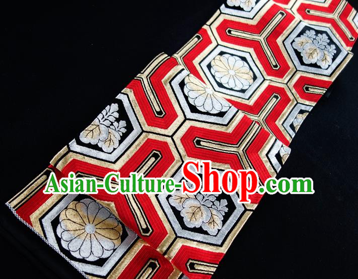 Japanese Classical Chrysanthemum Pattern Wafuku Waistband Nagoya Kimono Dress Corset Accessories Traditional Yukata Robe Red Brocade Belt