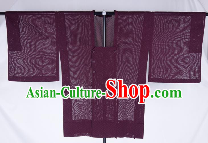 Japanese Traditional Kimono Outer Garment Classical Fret Pattern Purple Silk Overcoat Apparel Male Haori Jacket Clothing