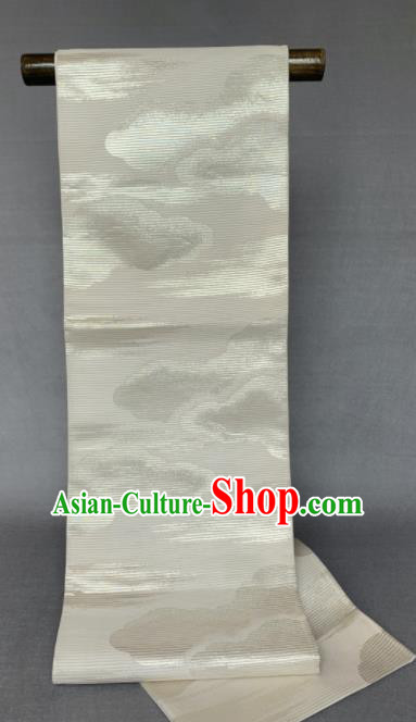 Japanese Classical Clouds Pattern Wafuku Waistband Summer Kimono Dress Corset Accessories Traditional Yukata Robe White Brocade Belt