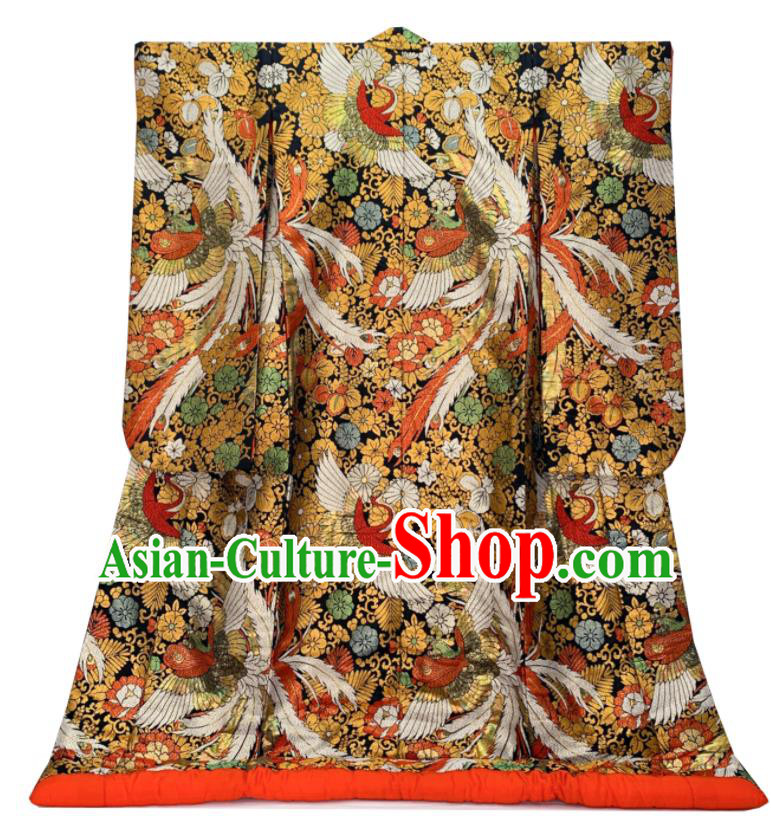 Japan Traditional Court Empress Yukata Dress Classical Phoenix Pattern Uchikake Kimono Clothing Wedding Bride Garment Costume