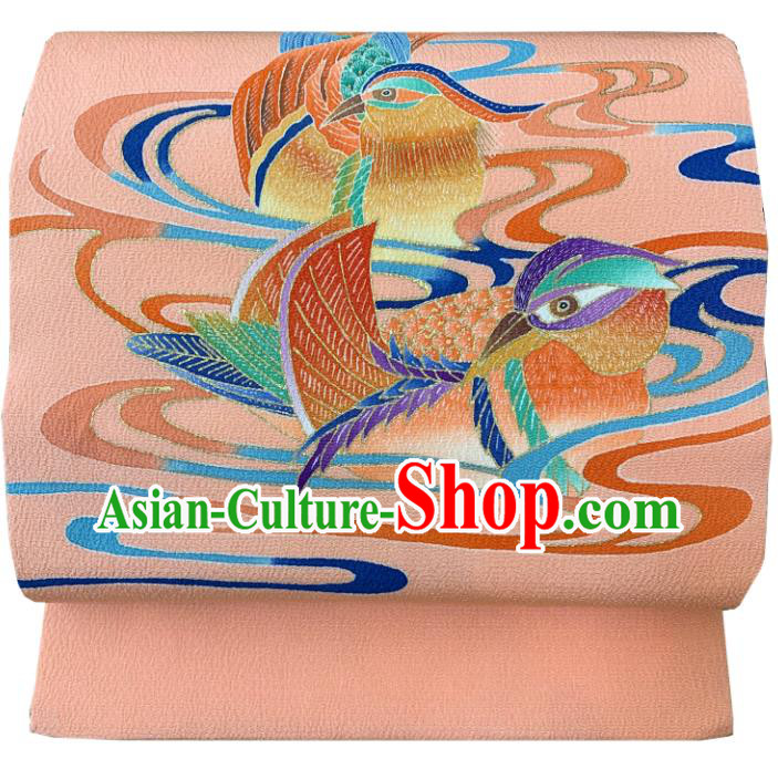 Japanese Kimono Dress Corset Accessories Traditional Yukata Robe Pink Belt Classical Mandarin Duck Pattern Wafuku Waistband