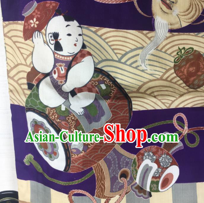 Japan Ancient Warrior Clothing Boys Kimono Costume Traditional Cranes Pattern Purple Yukata Robe