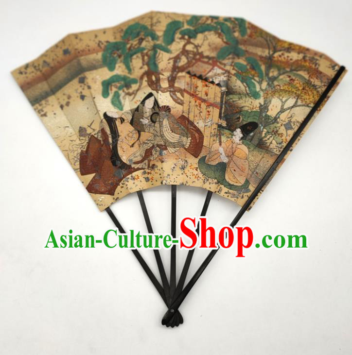 Japanese Hand Painting Brown Silk Fan Traditional Stage Performance Folding Fan Classical Dance Accordion