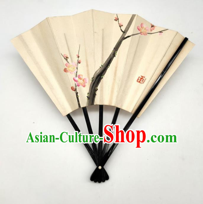 Japanese Classical Dance Accordion Hand Painting Plum Blossom Silk Fan Traditional Stage Performance Folding Fan