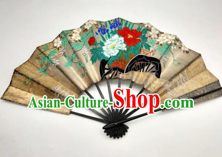 Japanese Classical Dance Accordion Handmade Printing Flowers Fan Traditional Geisha Performance Folding Fan