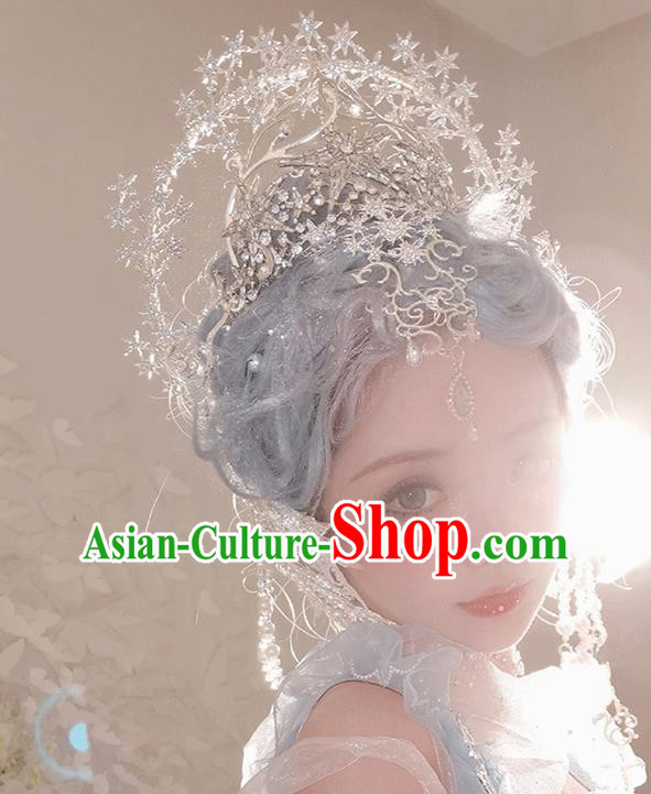 Handmade Wedding Hair Accessories Christmas Performance Royal Crown Cosplay Goddess Headdress Bride Princess Hair Clasp