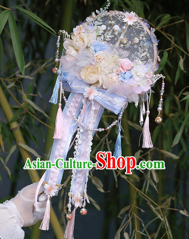 Handmade China Ancient Princess Fan Traditional Hanfu Fan Classical Dance Circular Fan Cosplay Flowers Palace Fan