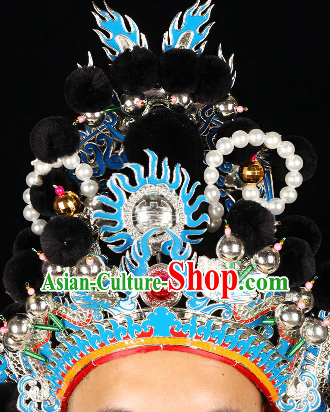 Chinese Handmade Opera Warrior Guan Yu Black Helmet Hair Accessories Peking Opera General Hat Beijing Opera Wusheng Headdress