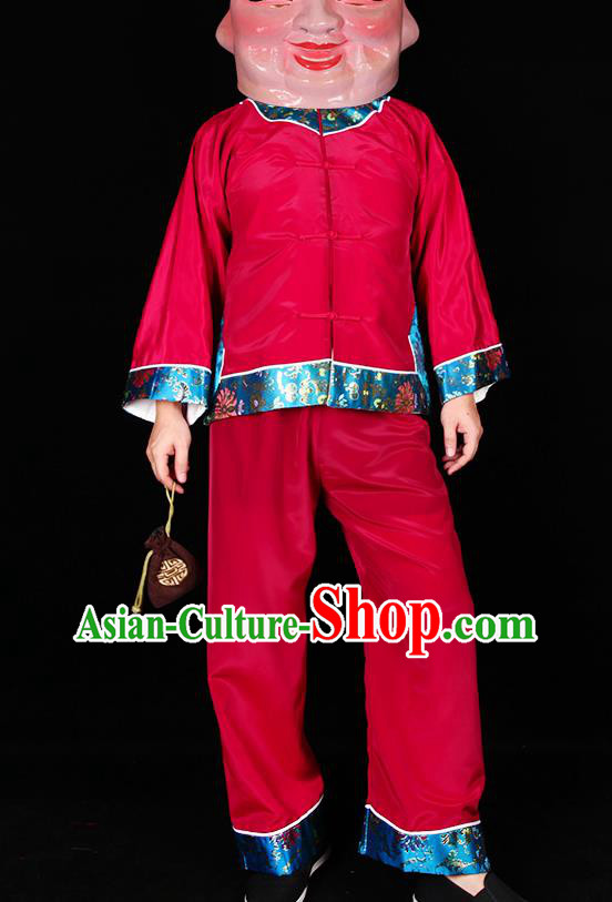China Beijing Opera Elderly Male Clothing Traditional Festival Parade Red Outfits Cosplay Old Gentleman Costumes