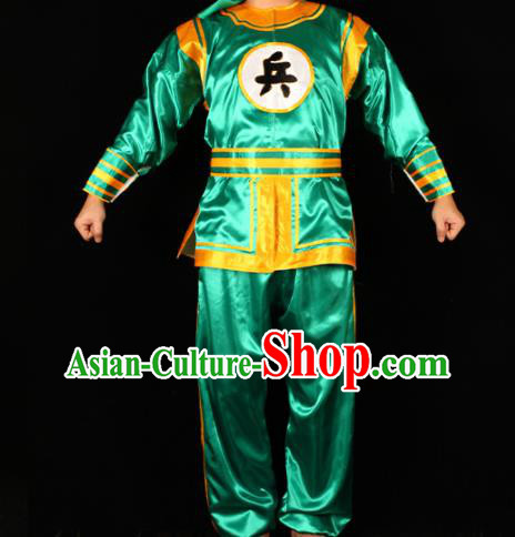 China Traditional Peking Opera Soldier Green Outfits Cosplay Qing Dynasty Boxers Warrior Costumes Beijing Opera Wusheng Clothing