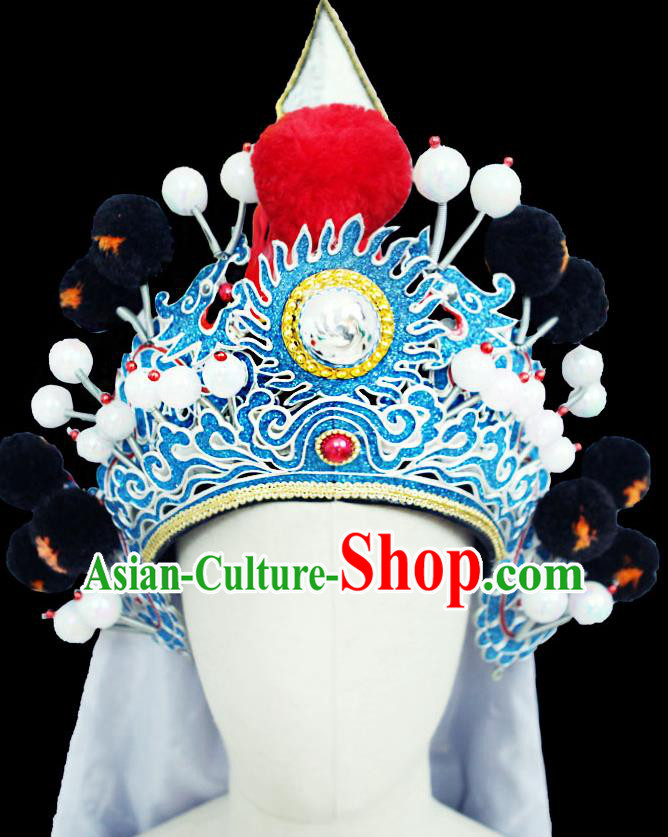 Chinese Beijing Opera General Black Hat Handmade Opera Swordsman Helmet Headdress Peking Opera Wusheng Headwear