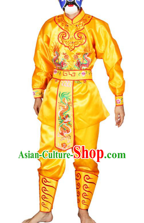China Beijing Opera Takefu Clothing Traditional Peking Opera Wusheng Yellow Outfits Folk Dance Lion Dance Costumes