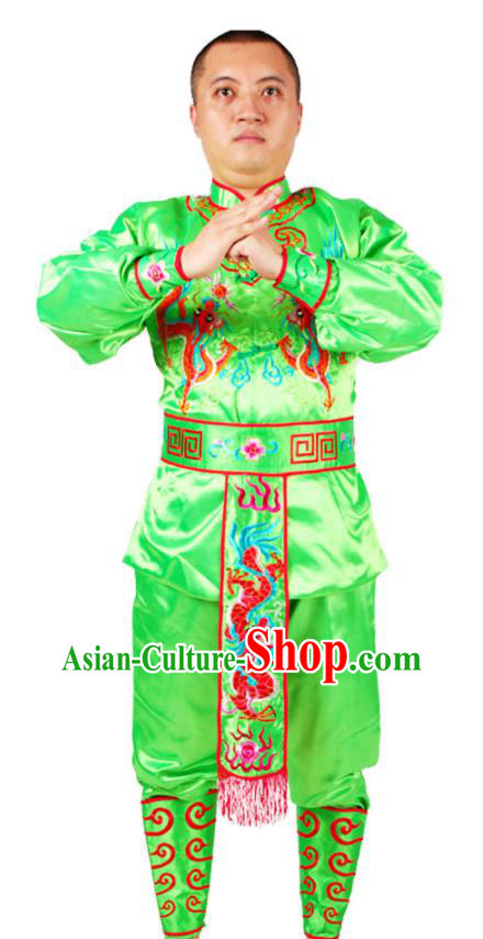 China Folk Dance Lion Dance Costumes Beijing Opera Takefu Clothing Traditional Peking Opera Wusheng Green Outfits