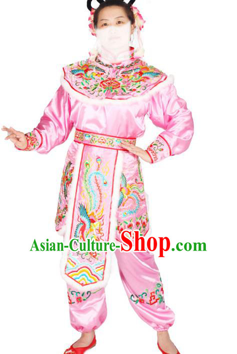 Chinese Traditional Opera Hua Mulan Clothing Beijing Opera Swordswoman Garment Costumes Peking Opera Female General Pink Uniforms