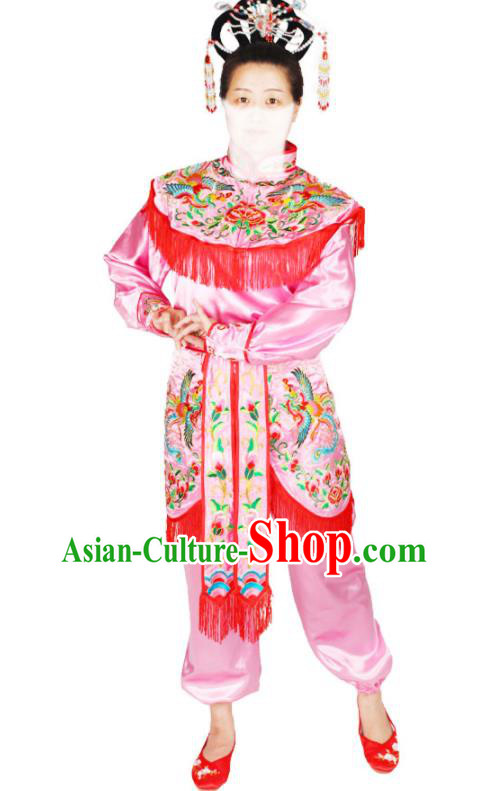 Chinese Peking Opera Female Warrior Pink Uniforms Traditional Opera Woman Soldier Clothing Beijing Opera Heroine Garment Costumes