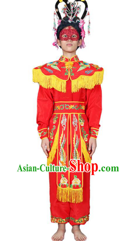 Chinese Traditional Folk Dance Clothing Chaoshan New Year Parade Garment Costume Peking Opera Female Swordsman Red Uniforms