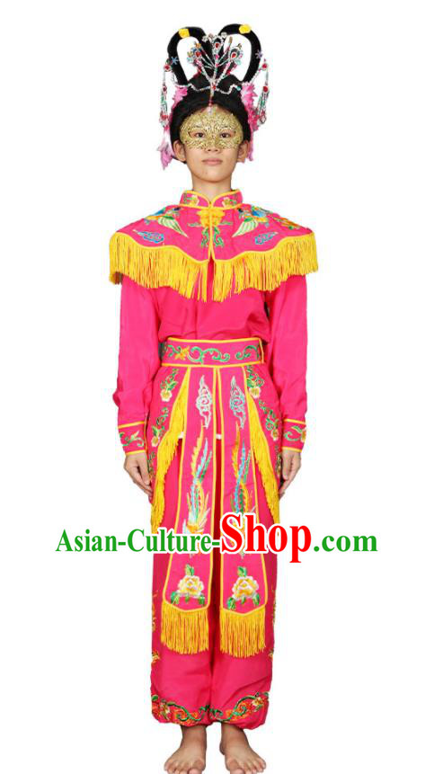 Chinese Traditional Drum Dance Clothing Chaoshan Spring Festival Parade Garment Costumes Peking Opera Female Swordsman Rosy Uniforms