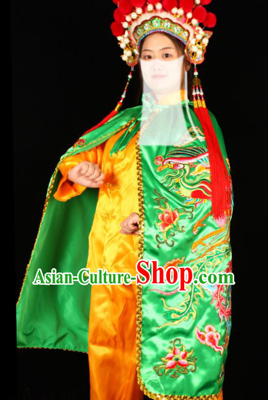 Chinese Beijing Opera Swordswoman Garment Costume Peking Opera Actress Mantle Traditional Cosplay Goddess Embroidered Green Cape