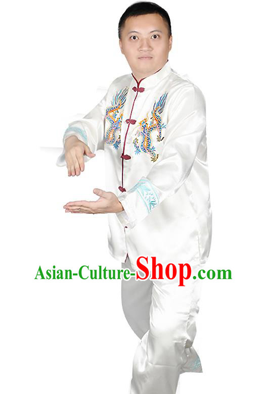 China Traditional Martial Arts White Outfits Wushu Performance Costumes Kung Fu Training Clothing
