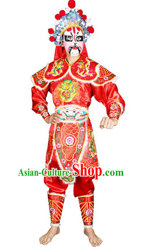 China Peking Opera Wusheng Costumes Beijing Opera General Clothing Traditional Cosplay Warrior Red Outfits