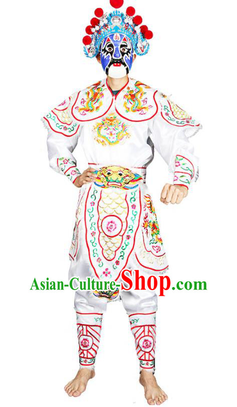 China Peking Opera General Costumes Beijing Opera Takefu Clothing Traditional Cosplay Military Officer White Outfits