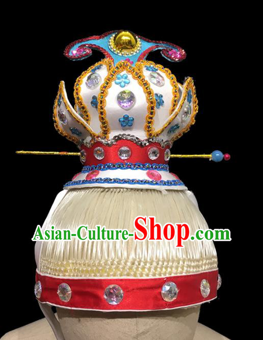 Chinese Beijing Opera Lotus Hair Crown and Hairpin Handmade Opera Swordsman Headpieces Ancient Taoist Hair Accessories