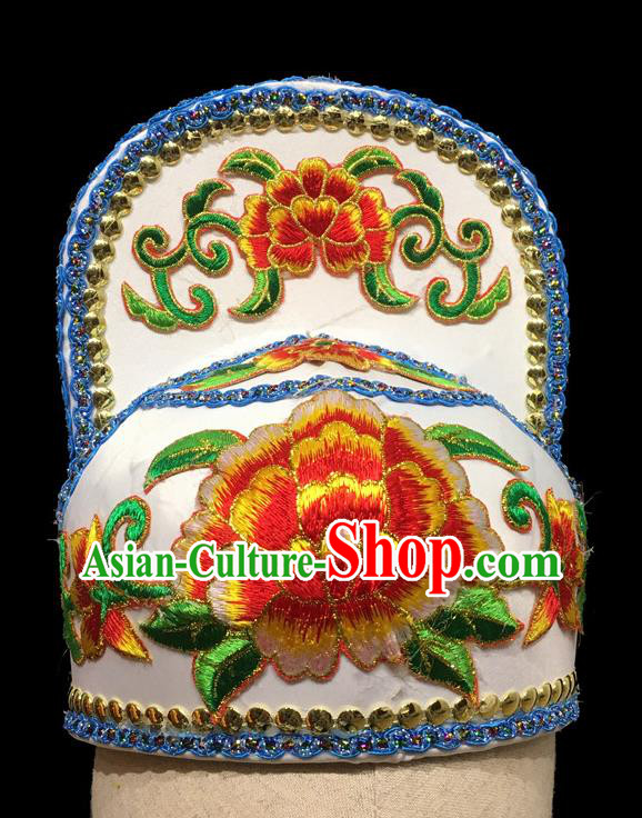 Chinese Ancient Scholar Headwear Beijing Opera Xiaosheng Embroidered White Hat Handmade Opera Young Male Headdress