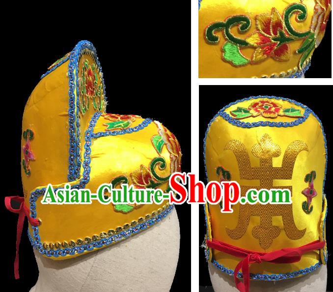 Chinese Ancient Scholar Headwear Beijing Opera Prince Embroidered Yellow Hat Handmade Opera Xiaosheng Headdress