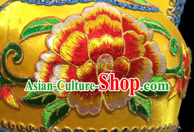 Chinese Ancient Scholar Headwear Beijing Opera Prince Embroidered Yellow Hat Handmade Opera Xiaosheng Headdress