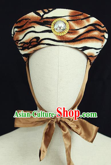 Chinese Handmade Opera Warrior Headdress Ancient Huntsman Headwear Beijing Opera Wusheng Leopard Hat