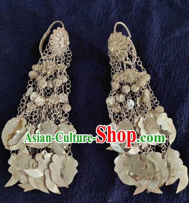 Chinese Liangshan Ethnic Folk Dance Long Tassel Earrings Handmade Yi Nationality Ear Accessories Yi Minority Female Silver Jewelry