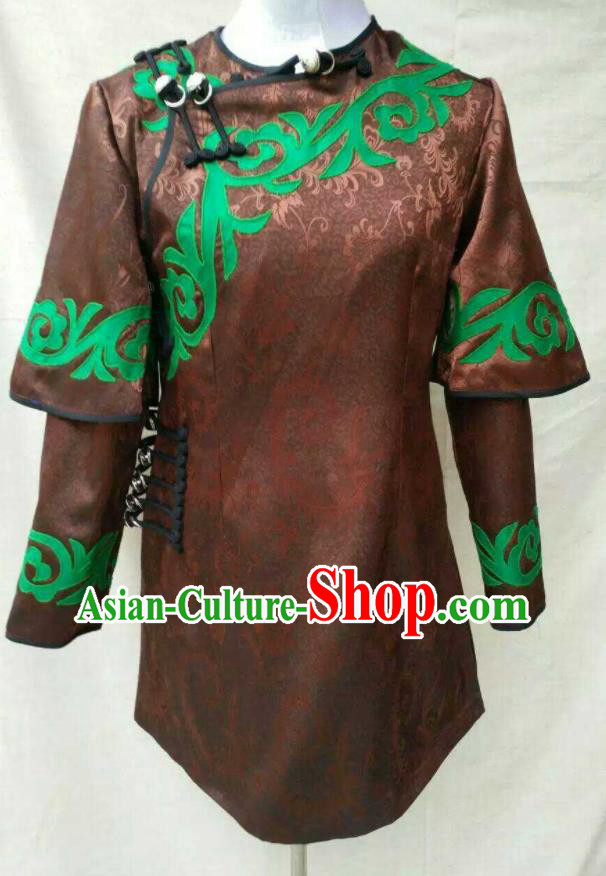 Chinese Liangshan National Minority Upper Outer Garment Yi Nationality Dance Brown Shirt Ethnic Female Clothing