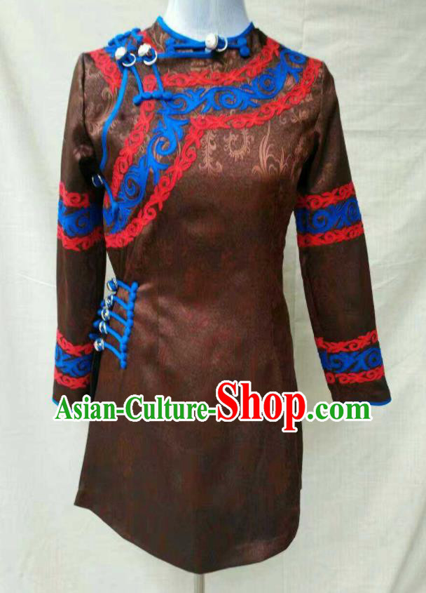 Chinese Ethnic Folk Dance Clothing Liangshan National Minority Upper Outer Garment Yi Nationality Dance Brown Jacket