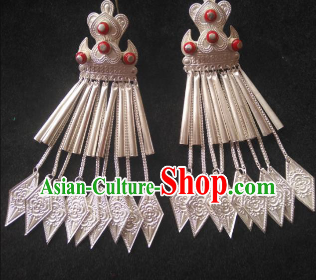 Chinese Handmade Yi Nationality Ear Accessories Yi Minority Silver Jewelry Liangshan Ethnic Folk Dance Earrings