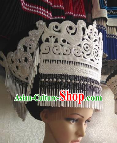 China Yi Nationality Woman Silver Headwear Handmade Minority Bamboo Weaving Hat Liangshan Ethnic Group Dance Performance Headdress