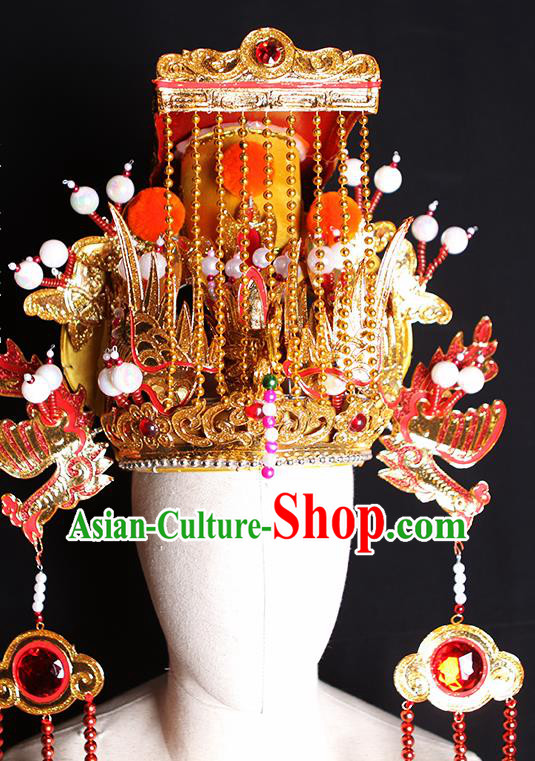 China Handmade Opera Empress Tassel Hat Peking Opera Goddess Headwear Ancient Queen Phoenix Coronet