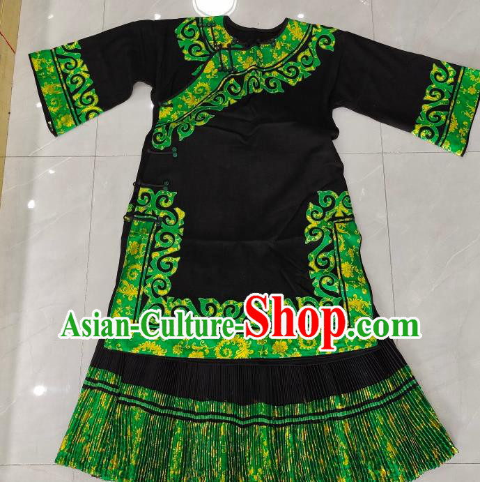 Chinese Yi Nationality Female Costumes Ethnic Folk Dance Clothing Liangshan National Minority Black Flax Uniforms