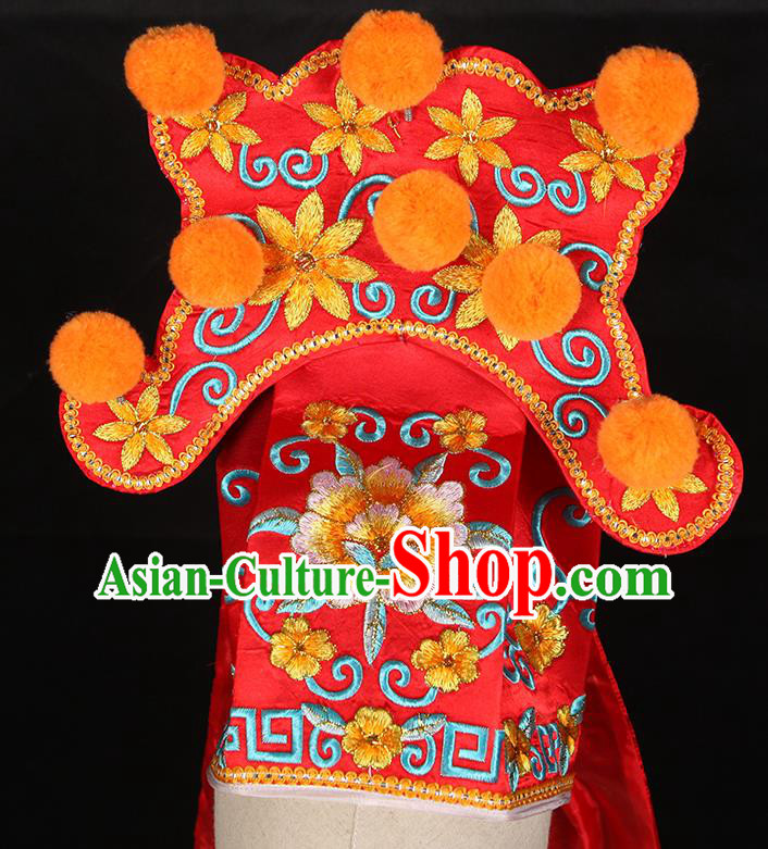 Chinese Handmade Chaozhou Opera Young Male Headwear Beijing Opera Xiaosheng Red Hat Ancient Gifted Scholar Headdress