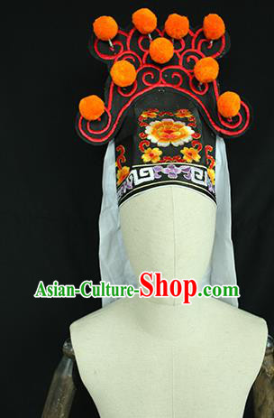 Chinese Handmade Chaozhou Opera Swordsman Headwear Beijing Opera Scholar Embroidered Black Hat Ancient Young Male Headdress