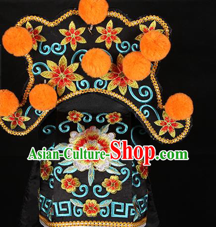 Chinese Ancient Young Male Headdress Handmade Chaozhou Opera Swordsman Headwear Beijing Opera Scholar Embroidered Black Hat