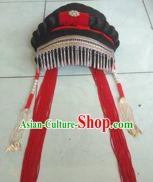 China Handmade Minority Tile Hat Liangshan Ethnic Group Folk Dance Headwear Yi Nationality Female Headdress