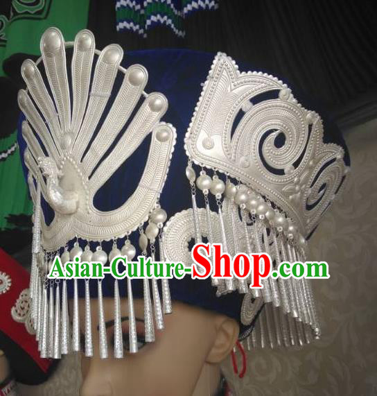 China Handmade Minority Bamboo Weaving Hat Liangshan Ethnic Group Dance Performance Headdress Yi Nationality Woman Silver Headwear