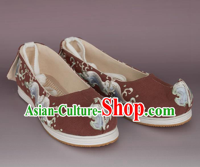 China Handmade Rust Red Cloth Shoes Ancient Princess Shoes Traditional Hanfu Shoes Embroidered Shoes