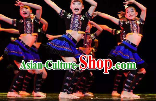 China Fan Dance Costumes Yangko Dance Outfits Children Dance Fashions Folk Dance Uniforms