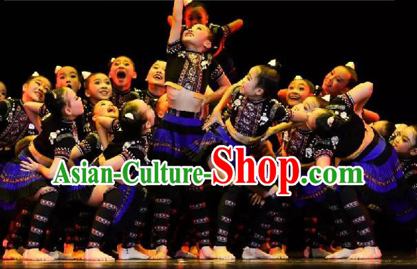 China Fan Dance Costumes Yangko Dance Outfits Children Dance Fashions Folk Dance Uniforms