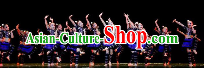 China Fan Dance Costumes Yangko Dance Outfits Children Dance Fashions Folk Dance Uniforms