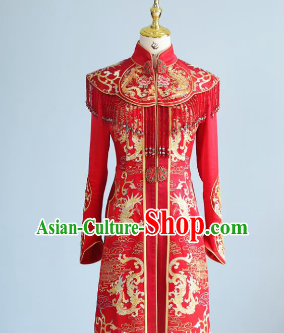 Chinese Ancient Queen Embroidered Dress Classical Red Xiuhe Suits Wedding Ceremony Clothing Traditional Bride Toasting Garment Costumes