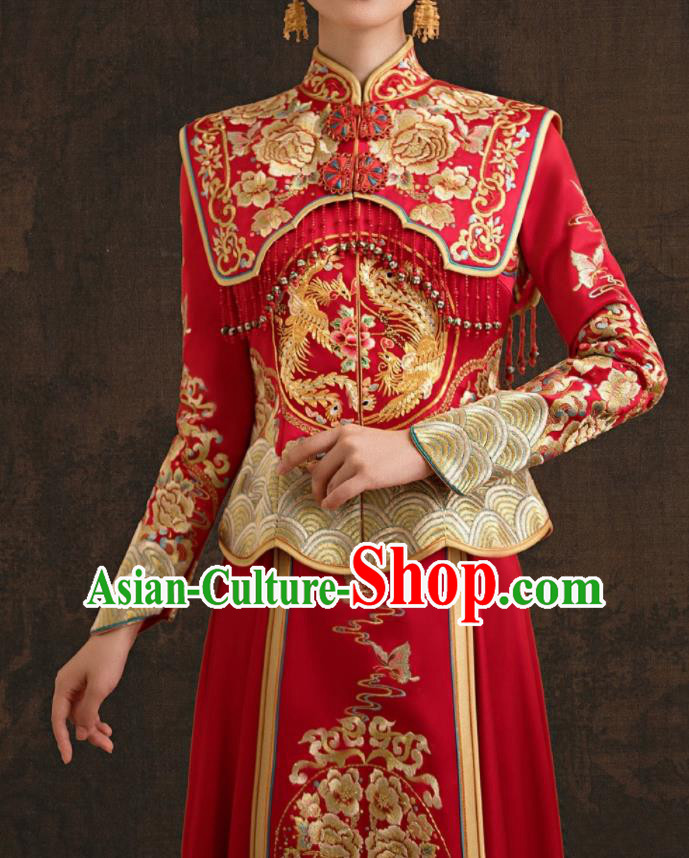 Chinese Ancient Bride Red Dress Classical Embroidered Xiuhe Suits Wedding Clothing Traditional Ceremony Toasting Garment Costumes