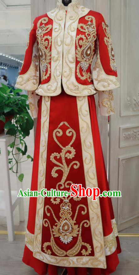 Chinese Wedding Toasting Garment Costumes Ancient Bride Red Dress Classical Embroidered Xiuhe Suits Traditional Ceremony Clothing