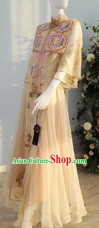 Chinese Traditional Ceremony Clothing Wedding Toasting Garment Costumes Ancient Bride Dress Classical Embroidered Champagne Xiuhe Suits